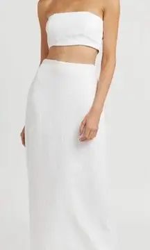 Dissh White Smocked Ruched Shirred Linen Strapless Zipper Bustier Crop Top