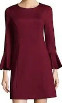 Trina Turk Maroon Mini-Dress, Bell Sleeves, New with Flaw