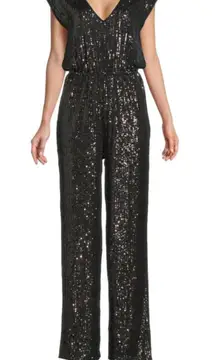 BCBG Maxazria Sequin Jumpsuit Black Gold Party Glam Occasion One Piece Women’s M NWT