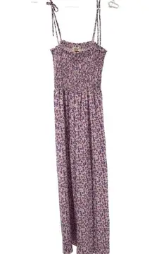 Fantastic Fawn wide leg floral smocked jumpsuit lavender large tie straps spring