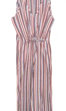 Drew Anthropologie Womens Size M linen blend Cropped Jumpsuit Striped Drawstring