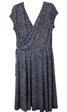 Chadwick's Women's Vintage Navy/White Polka Dot‎ Stretchy A Line Dress. Sz L #