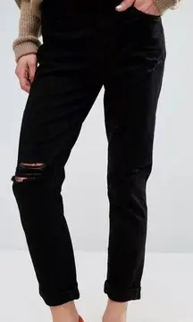 J Brand • Caitland slim boyfriend jeans Retrograde wash black straight rip knee