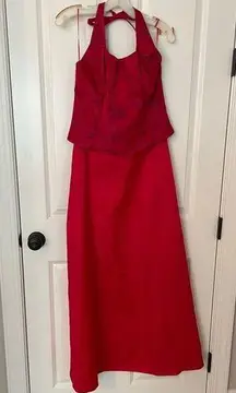 JESSICA McCLUNTOCK FOR GUNNE SAX RED/PURPLE  HALTER LONG EVENING GOWN