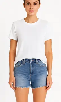 Anthropologie BDG High Waist Distressed Raw Hem Denim Shorts Blue Size 26