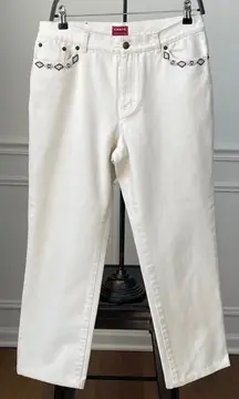 Chaps Ivory Cream Straight Leg Ankle Jeans Beaded Pocket 10