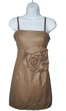 Lucy & Co. Faux Leather Dress Strapless Rosette‎ Cocktail Taupe Size Small NWT