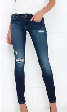 Blank NYC Skinny Classique Ripped Patched Low Rise Skinny Jeans