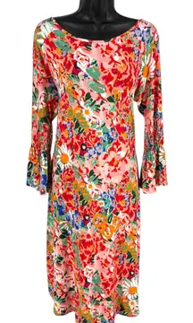 Agnes & Dora Bloom Limited Edition Floral Midi Dress Bell Sleeve Women's M