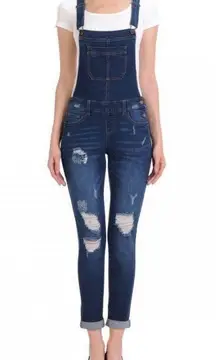 Skinny denim overalls distressed ripped jeans