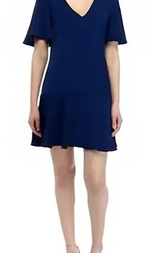 CHARLES HENRY | Navy Blue Flutter Sleeve Ruffle Hem Shift Dress Sz L