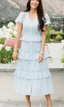 Rachel Parcell Ruffle Tiered Midi Dress in Blue Large