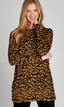 Apricot Top Womens XS Brown Yellow Black Animal Print Pullover Crewneck