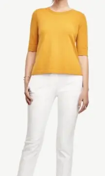 NWT Ann Taylor Mustard Eylet  Short Sleeve Knit Top