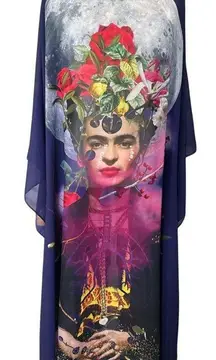 Artistic Frida Kahlo Kaftan with Floral and Design purple