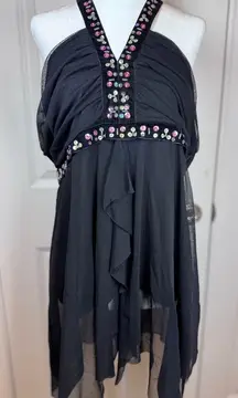 Y2K Vintage Fairycore Goth Boho Top Seven7 14/16 Velvet Sequin Halter Whimsigoth