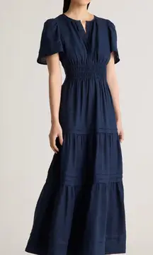 Quince 100% European Linen Tiered Maxi Dress in Deep Navy