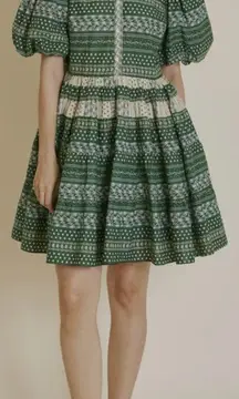 Aureum Fagan Mini Shirt Dress Green Cottage Core Puff Sleeve - Sz M 🧡🎀