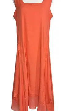 For Cynthia M Linen Dress Lagenlook‎ Pockets Asymmetrical Mesh Hem Square Neck