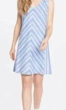 Draper James Blue Striped Linen Knot Shoulder Sleeveless V-neck Shift Dress 4