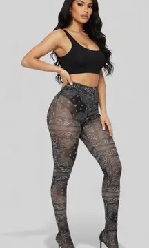 NWT PrettyLittleThing Sock Leggings Womens 4 Black Bandana Paisley Print Sheer