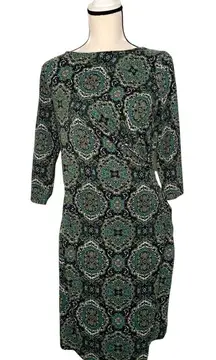 TALBOTS TEAL CIRCULAR PAISLEY PRINT DRESS SZ MP