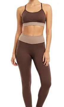 LA IMAGE Womens Brown Beige High Waist Colorblock Active Set Size L