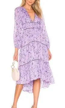 NWOT ULLA JOHNSON Joan Gathered Floral Silk Jacquard Midi Dress In Lilac Size 2
