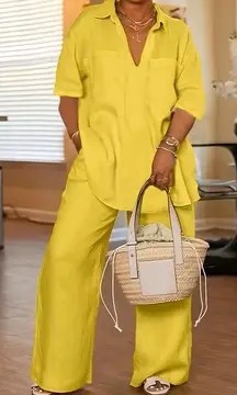 NWT ~ 2 Piece Yellow Pantsuit Blouse & Pants Casual Outfit ~ Womens Plus Size 3X