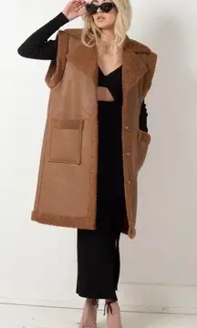 BLANK NYC Touch and Go Vegan Leather Sherpa Brown Vest | S