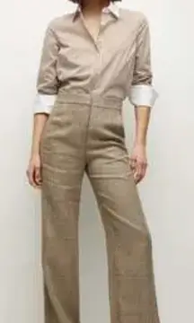 Veronica Beard Plaid Tonelli Women's Wide Leg Trouser Pant in Ecru Size 12 NWT