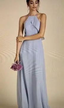 Birdy Grey  Jules Chiffon Maxi Formal Bridesmaid Prom Dress Dusty Blue Size L