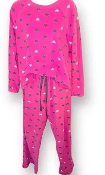 Sonoma  Valentines Heart Print Fleece Pajamas Hot Pink Multi M 2 piece set Long