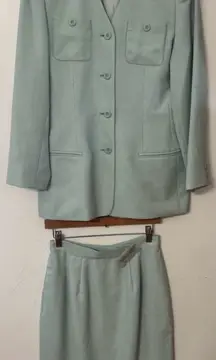 Amanda Smith Skirt Suit 8 Mint Green Lined Straight Knee Length
