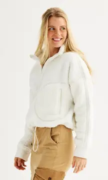 New Juniors' SO® Sherpa High Pile Oversize Quarter-Zip Pullover White Size S