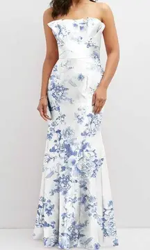 Alfred Sung Floral Ruffle Strapless Trumpet Gown