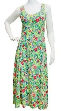 Womens XS Floral Midi Sleeveless Summer Hawaiian Theme Coastal Cottagecore Dress