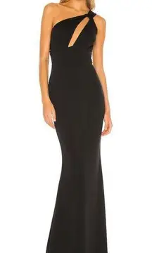 Katie May Edgy Dress Black MEDIUM One Shoulder Gown Cutout USA Designer $298 NEW