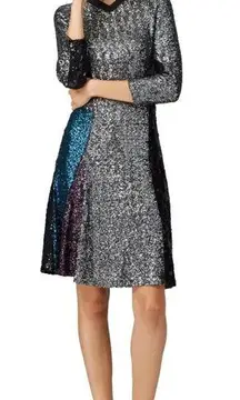 Koche Football Sequin Tee Shirt Dress Metallic Silver Grey Blue Purple FR42 US10