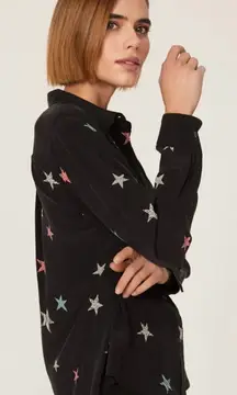 Rails Kate 100% Silk Shirt: Black with Multi-Color Animal Stars