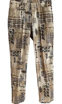 Chico’s Design Pants Women’s Size M Jeans Beige Tribal Casual Artistic‎ Western