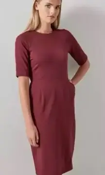LK Bennett Liya Dress Cabernet Red Sheath Fitted 3/4 Sleeves Size 4 Women's