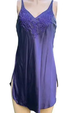 VTG Victoria's Secret Gold Label Silk Floral Embroidered Slip Dress Purple Small