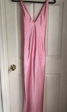 Fredricks of Hollywood Bubblegum Barbie Pink Deep V-Neck Slip Dress maxi length