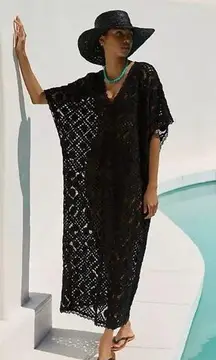 Anthropologie  Dolman Sleeve Sheer Crochet Cover Up Maxi Dress Black Women