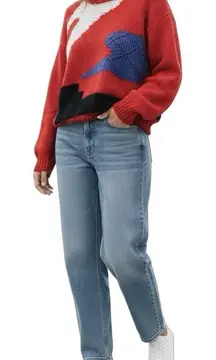 Oak Bluff Abstract black Red And Blue knit sweater pullover Vintage 80s - 90s M