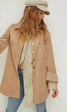 Free People Ari Faux Suede Long Shirt Dress Gold Button Front Flare Sleeve Sz XS