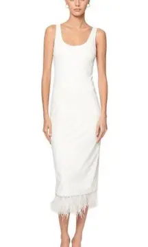 CAMI NYC reba beaded and feather hem in White Sleeveless Dress