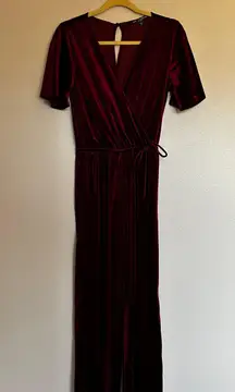 Burgundy Velvet Jumpsuit 