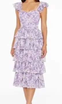 Dress the Population  Kristen Floral Ruffle Tier Midi Dress in Lavender Multi